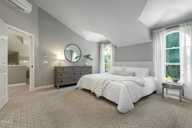 131 Christopher Ln, Ojai, CA 93023 - carpeted bedroom with a wall mounted AC and lofted ceiling