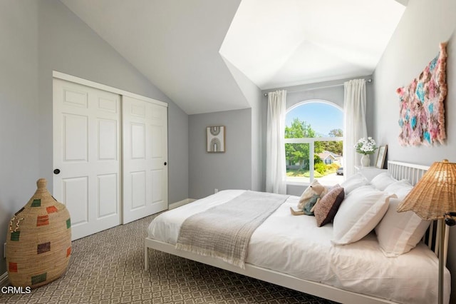 131 Christopher Ln, Ojai, CA 93023 - bedroom with lofted ceiling, carpet flooring, and a closet