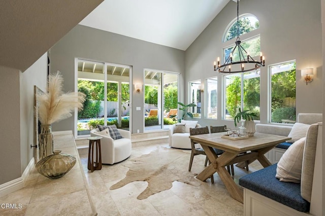 131 Christopher Ln, Ojai, CA 93023 - living area with high vaulted ceiling and a chandelier
