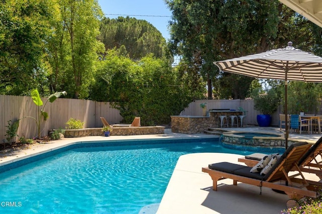 131 Christopher Ln, Ojai, CA 93023 - view of pool with a fenced backyard, a patio, and a pool with connected hot tub