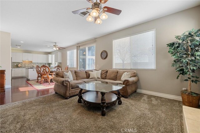 30336 Barcelona Rd, Castaic, CA 91384 - living area with ceiling fan, carpet floors, and recessed lighting