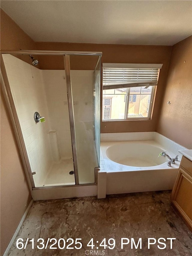 6921 Montego St, Chino, CA 91710 - bathroom with a bath, a stall shower, and vanity