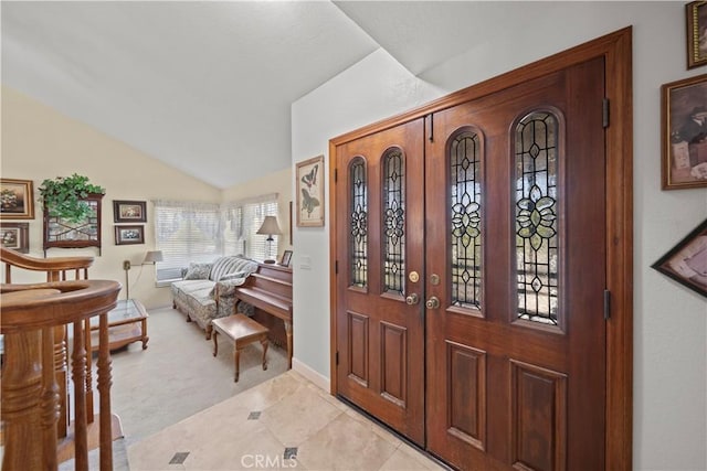 1142 Daisy Cir, Corona, CA 92882 - foyer featuring vaulted ceiling, light tile patterned flooring, and light colored carpet