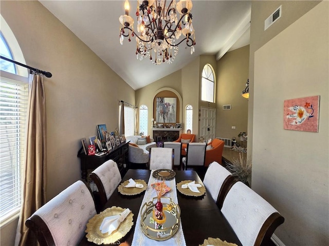 25632 Salerno Way, Yorba Linda, CA 92887 - dining room with plenty of natural light, high vaulted ceiling, and a chandelier