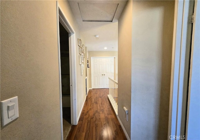 25632 Salerno Way, Yorba Linda, CA 92887 - hall with dark wood finished floors, an upstairs landing, and attic access