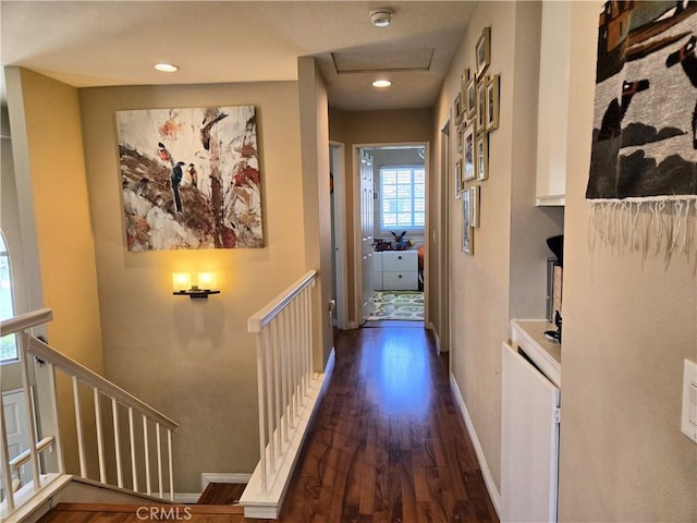 25632 Salerno Way, Yorba Linda, CA 92887 - hallway with dark wood-style floors, an upstairs landing, and recessed lighting