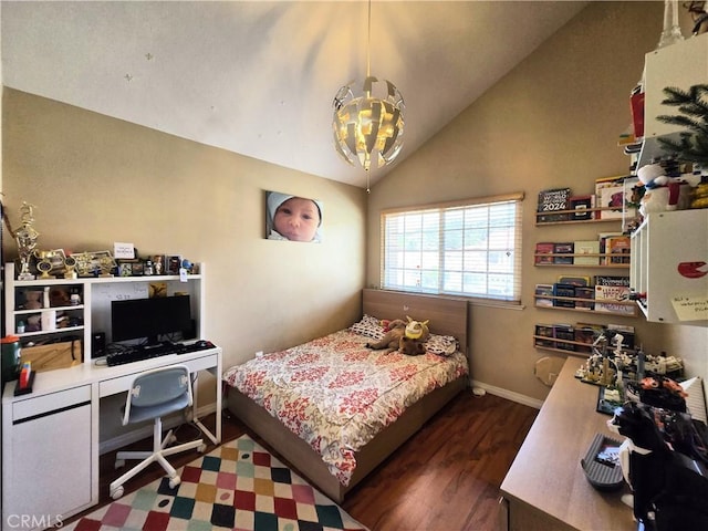 25632 Salerno Way, Yorba Linda, CA 92887 - bedroom featuring a chandelier, wood finished floors, a desk, and vaulted ceiling