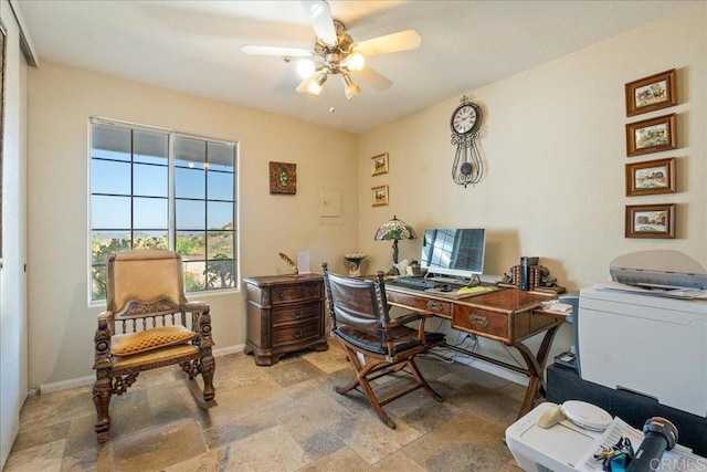 772 Rainbow Crest Rd, Fallbrook, CA 92028 - office featuring light stone finish flooring and a ceiling fan