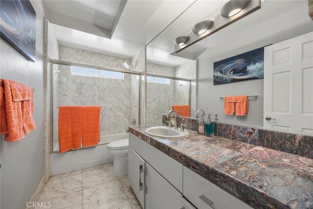 12281 Alta Panorama, North Tustin, CA 92705 - full bathroom featuring marble finish flooring, vanity, and enclosed tub / shower combo