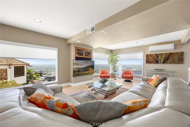12281 Alta Panorama, North Tustin, CA 92705 - living room with an AC wall unit, wood finished floors, and recessed lighting