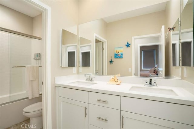 28511 Sparrow Way, Saugus, CA 91350 - bathroom featuring double vanity and shower / bath combination with glass door