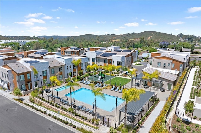 1060 Kendale Way, Vista, CA 92081 - aerial view of residential area with a pool area and mountains