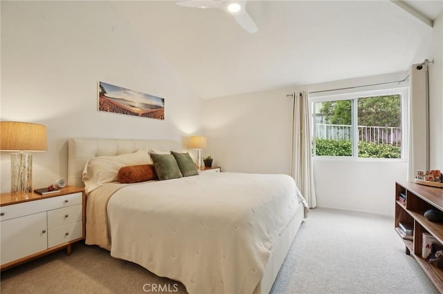 306 San Nicholas Ct, Laguna Beach, CA 92651 - bedroom featuring light carpet, vaulted ceiling, and a ceiling fan
