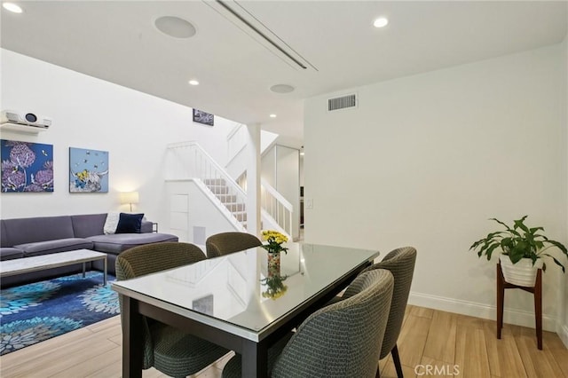306 San Nicholas Ct, Laguna Beach, CA 92651 - dining space featuring stairway, light wood-style flooring, and recessed lighting