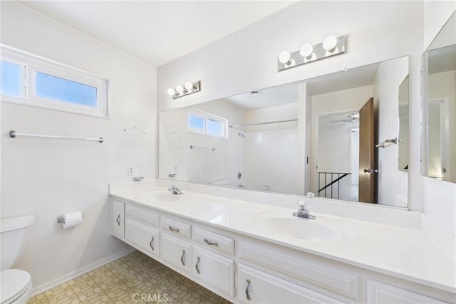 10469 Gregory Cir, Cypress, CA 90630 - full bathroom with double vanity, tile patterned floors, a shower, and ceiling fan