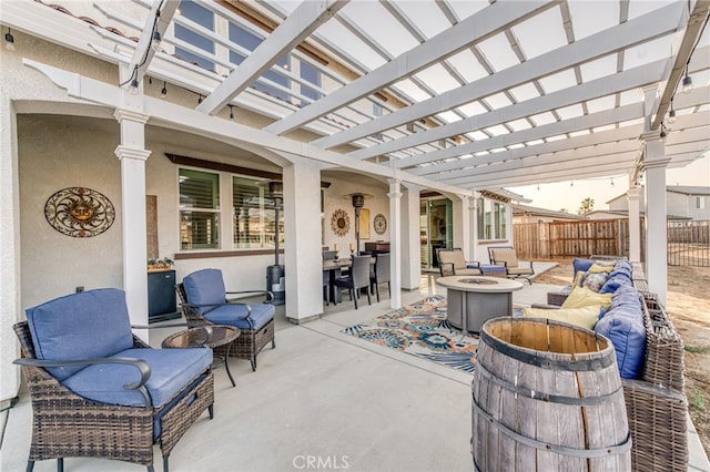 14655 Spanish Bay Way, Chowchilla, CA 93610 - view of patio / terrace featuring an outdoor living space with a fire pit, a pergola, and outdoor dining area