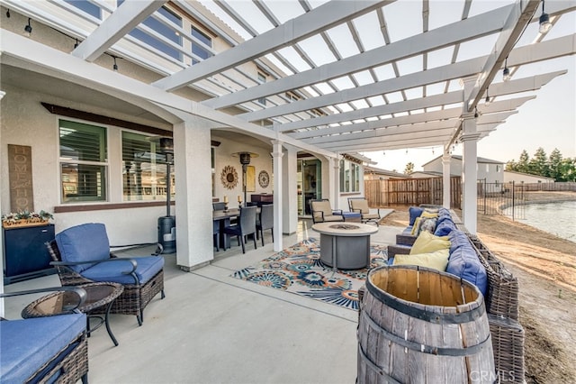 14655 Spanish Bay Way, Chowchilla, CA 93610 - view of patio / terrace featuring an outdoor living space with a fire pit, outdoor dining area, and a pergola