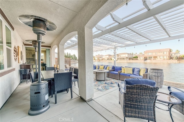14655 Spanish Bay Way, Chowchilla, CA 93610 - view of patio / terrace with an outdoor hangout area, a pergola, a water view, and outdoor dining area