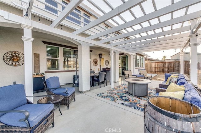 14655 Spanish Bay Way, Chowchilla, CA 93610 - view of patio featuring an outdoor living space with a fire pit, a pergola, and outdoor dining area