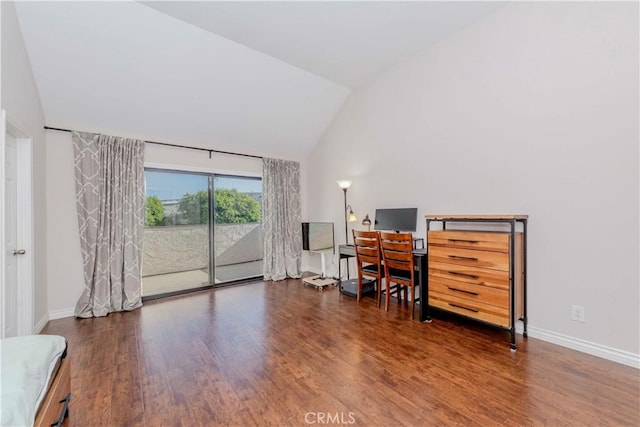 9724 Walker Ct Unit 18, Cypress, CA 90630 - office area with lofted ceiling and wood finished floors