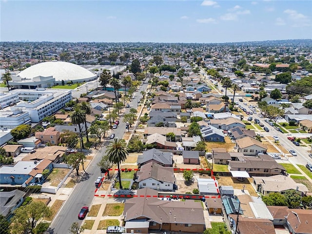 1113 W 78th St, Los Angeles, CA 90044 - aerial perspective of suburban area featuring property parcel outlined