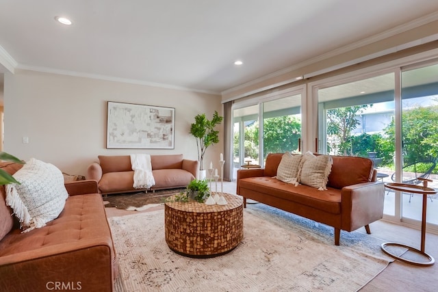 25001 Mackenzie St, Laguna Hills, CA 92653 - living area with crown molding, carpet flooring, and recessed lighting
