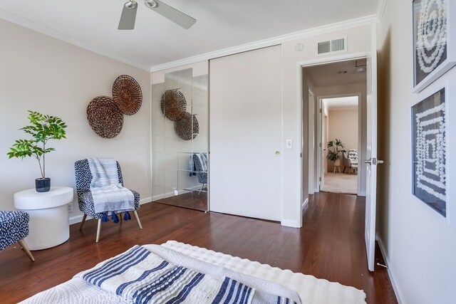 25001 Mackenzie St, Laguna Hills, CA 92653 - sitting room with wood finished floors, crown molding, and a ceiling fan
