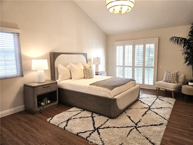 868 Ethelinda Way, Brea, CA 92821 - bedroom featuring vaulted ceiling, dark wood-type flooring, and a chandelier