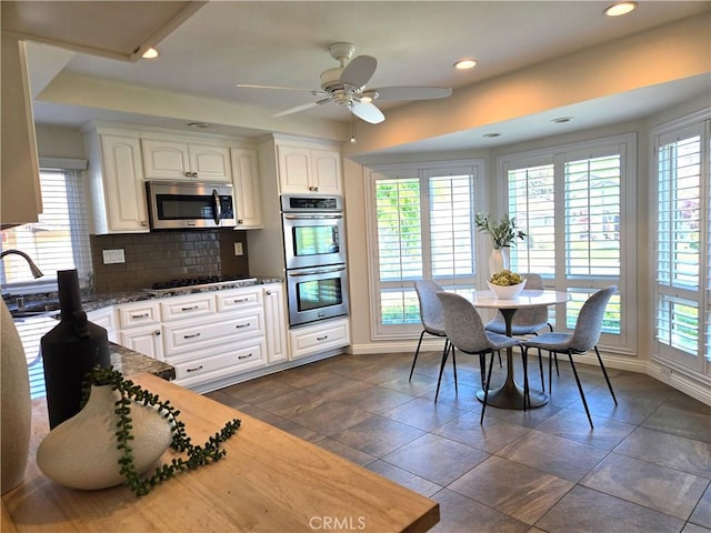 868 Ethelinda Way, Brea, CA 92821 - kitchen with stainless steel appliances, plenty of natural light, a ceiling fan, and recessed lighting