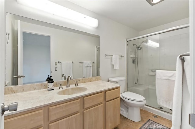 39239 Walnut Ter, Fremont, CA 94536 - bathroom featuring a stall shower, vanity, and tile patterned flooring