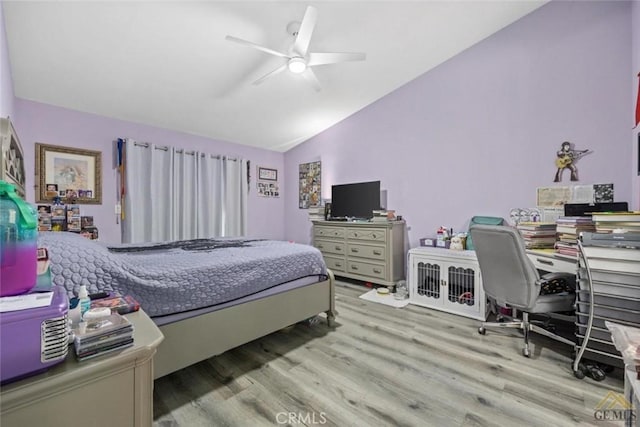 3105 Whisper Oak Way, Bakersfield, CA 93311 - bedroom featuring wood finished floors, vaulted ceiling, and a ceiling fan