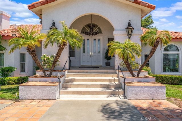 43110 Palomino Cir, Temecula, CA 92590 - doorway to property with a tile roof and stucco siding