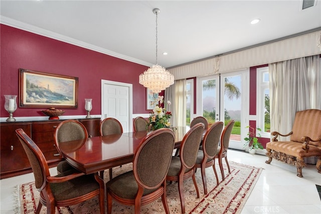 43110 Palomino Cir, Temecula, CA 92590 - dining space featuring crown molding, recessed lighting, and a chandelier