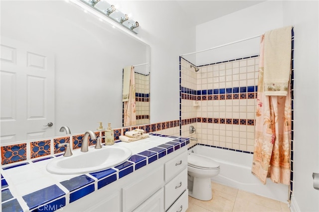 43110 Palomino Cir, Temecula, CA 92590 - full bathroom with vanity, tile patterned floors, and shower / bath combo with shower curtain