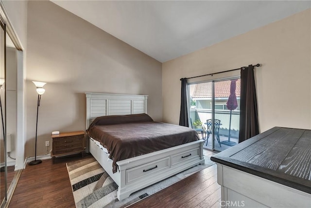 960 Golden Springs Dr Unit G, Diamond Bar, CA 91765 - bedroom with dark wood finished floors, access to outside, and vaulted ceiling