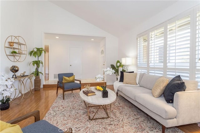 2217 E Brower St, Simi Valley, CA 93065 - living room with wood finished floors, high vaulted ceiling, and recessed lighting