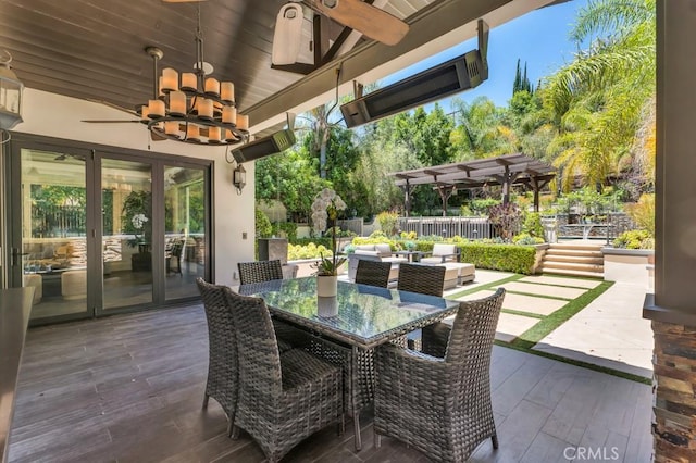 5329 Shirley Ave, Tarzana, CA 91356 - view of patio with ceiling fan, outdoor dining area, a pergola, and french doors