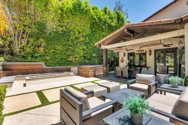 5329 Shirley Ave, Tarzana, CA 91356 - view of patio / terrace with an outdoor hangout area, ceiling fan, and outdoor dining area