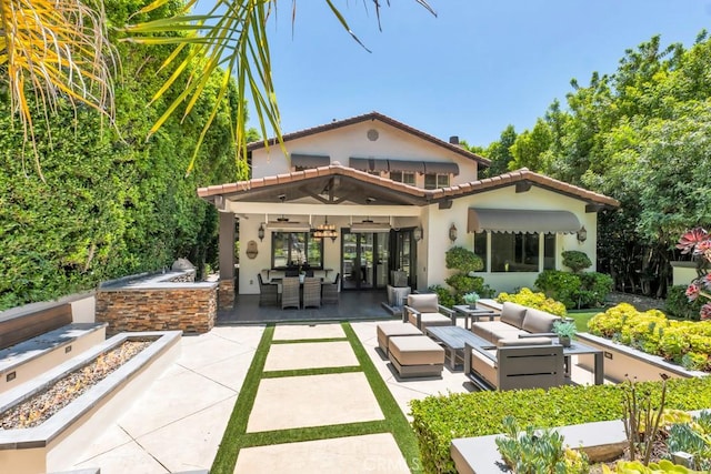 5329 Shirley Ave, Tarzana, CA 91356 - rear view of property with outdoor lounge area, a patio, stucco siding, a tile roof, and outdoor dining area