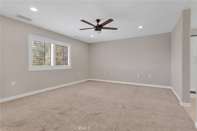 8383 Buckthorn Ave, Hesperia, CA 92345 - empty room featuring light colored carpet, a ceiling fan, and recessed lighting