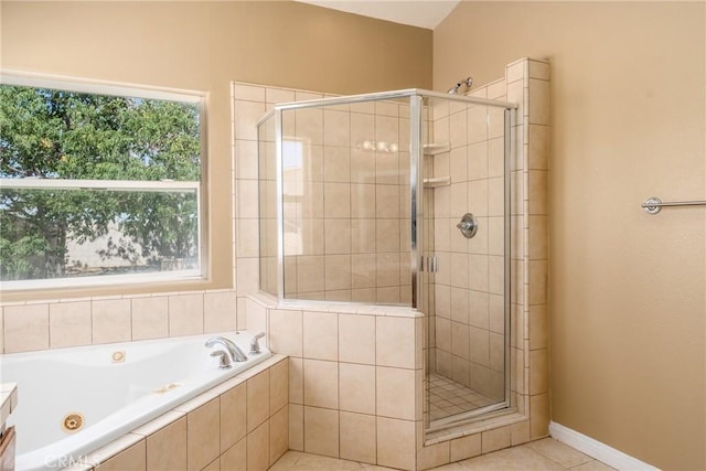 13212 Primavera Rd, Pinon Hills, CA 92372 - full bathroom featuring a stall shower, a tub with jets, and tile patterned flooring