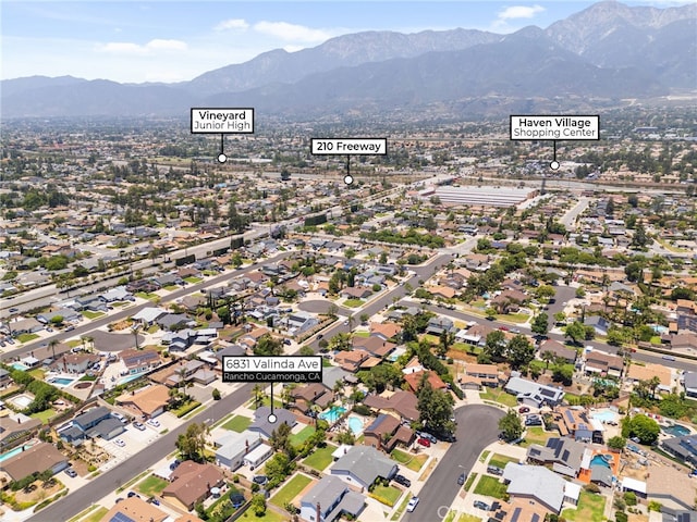 6831 Valinda Ave, Rancho Cucamonga, CA 91701 - aerial view of property and surrounding area featuring a mountain backdrop