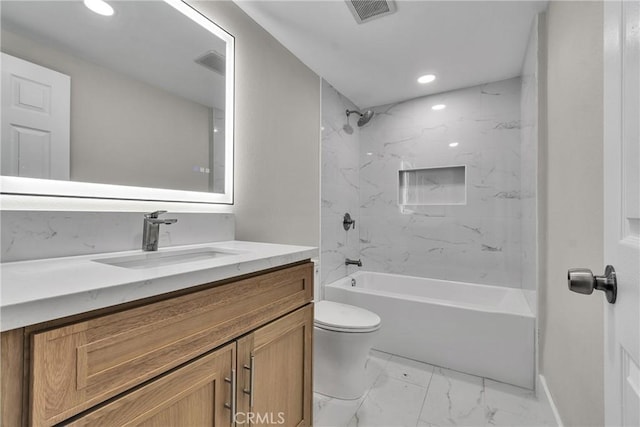2521 Double Tree Ln, Rowland Heights, CA 91748 - full bathroom with vanity, marble look tiles, shower / bathtub combination, and recessed lighting