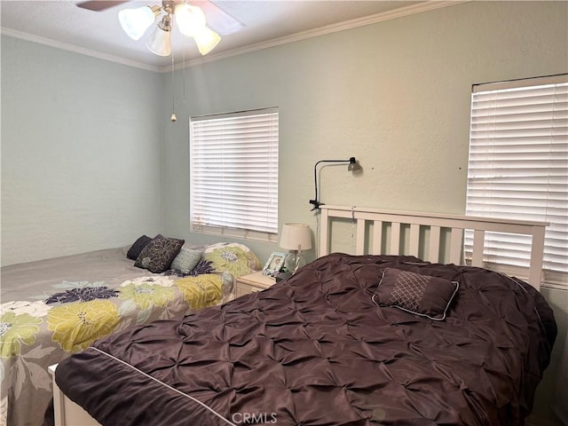 516 N Brand Blvd, San Fernando, CA 91340 - bedroom featuring crown molding, a ceiling fan, and a textured wall