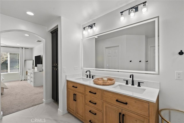 17656 Gladesworth Ln, Canyon Country, CA 91387 - bathroom with double vanity and recessed lighting