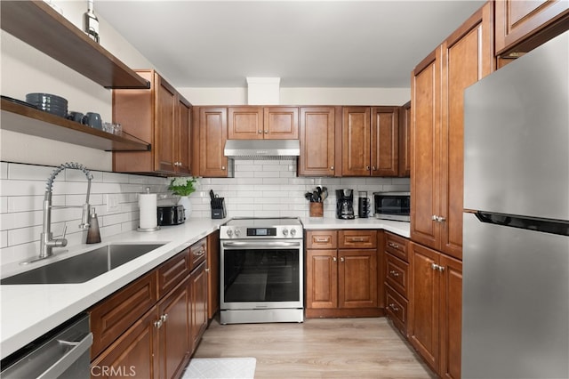 341 Carriage Dr Unit 51-A, Santa Ana, CA 92707 - kitchen with stainless steel appliances, under cabinet range hood, backsplash, and light countertops