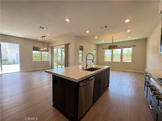 325 Sawbuck, Irvine, CA 92618 - kitchen with a chandelier, dishwasher, open floor plan, light countertops, and recessed lighting
