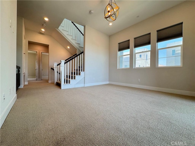 325 Sawbuck, Irvine, CA 92618 - empty room featuring stairs, light colored carpet, and recessed lighting