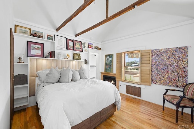 1683 Linwood St, San Diego, CA 92103 - bedroom with beamed ceiling, high vaulted ceiling, and wood finished floors