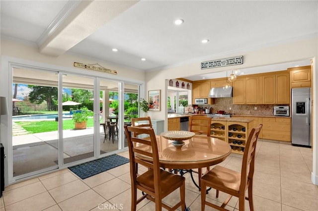 772 N Malden Ave, Fullerton, CA 92832 - dining space with ornamental molding, light tile patterned flooring, and recessed lighting
